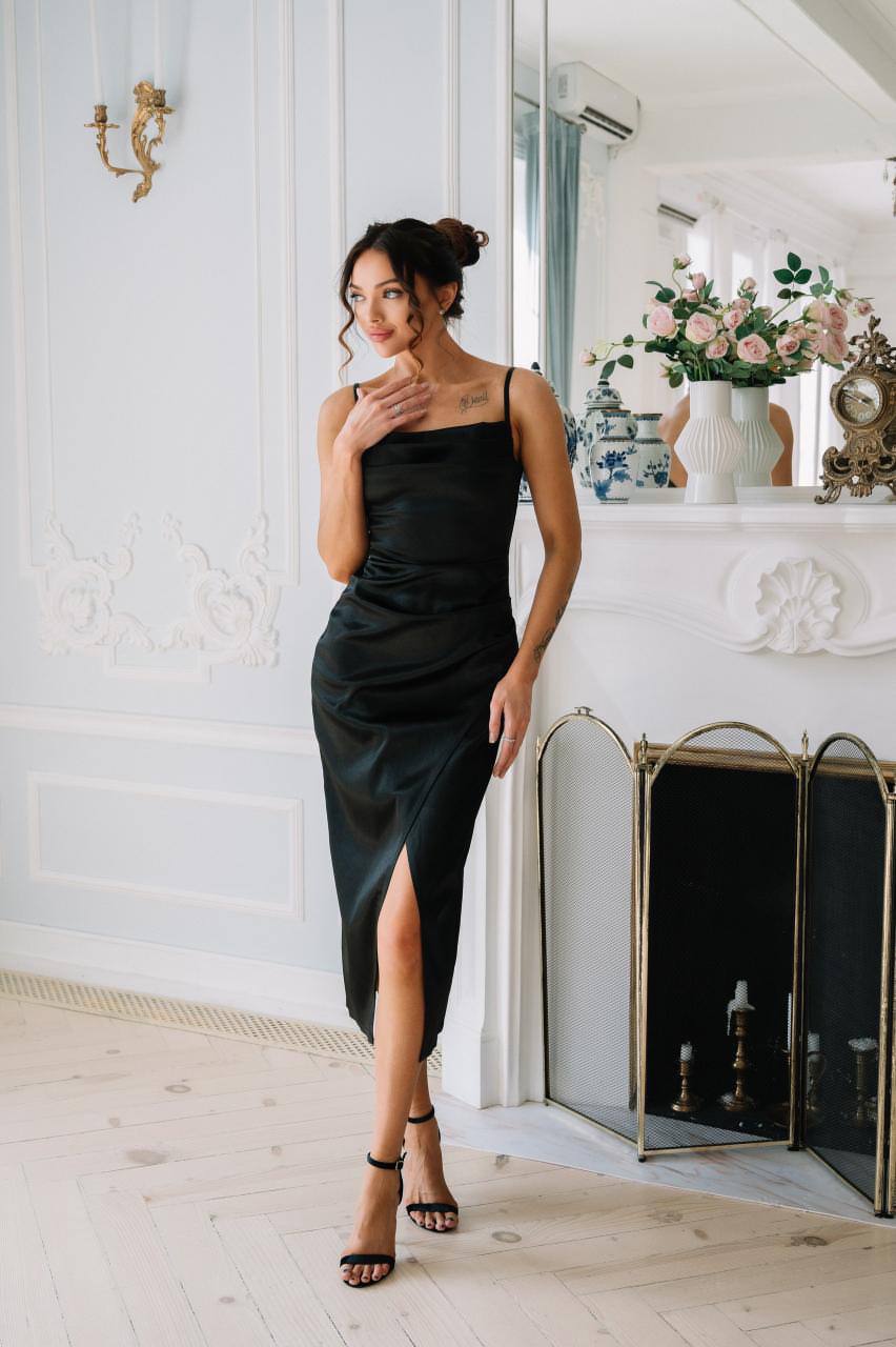 BEATRICA-Satin Slip Midi Dress