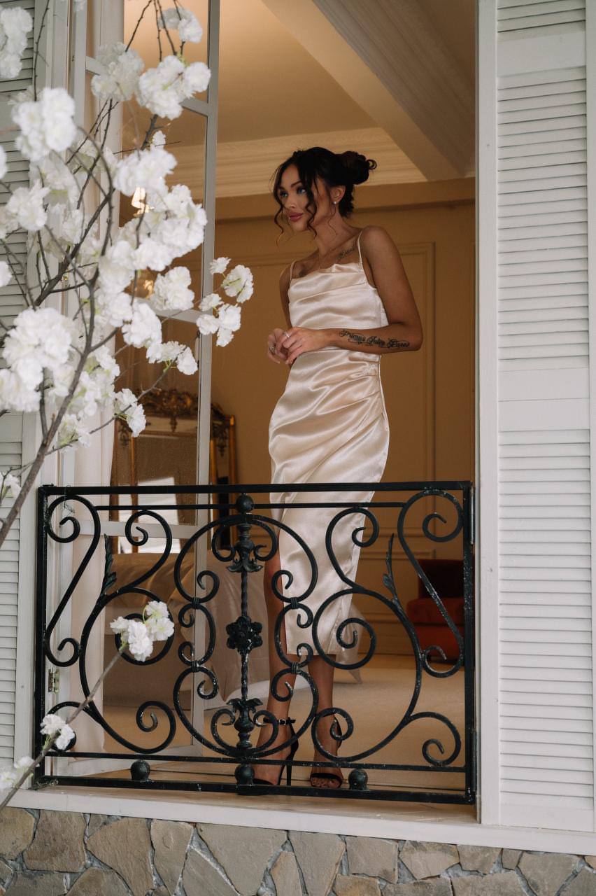 BEATRICA-Satin Slip Midi Dress