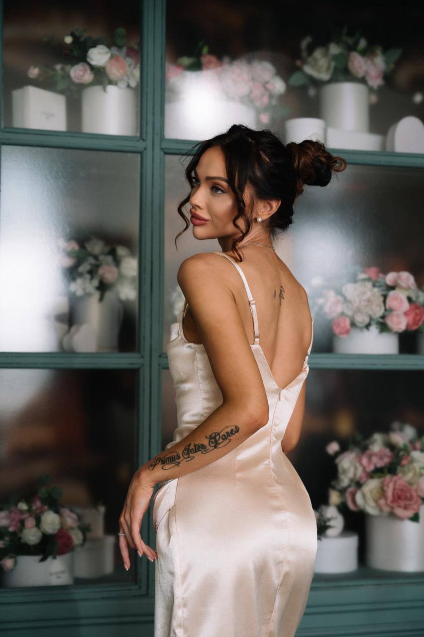 BEATRICA-Satin Slip Midi Dress