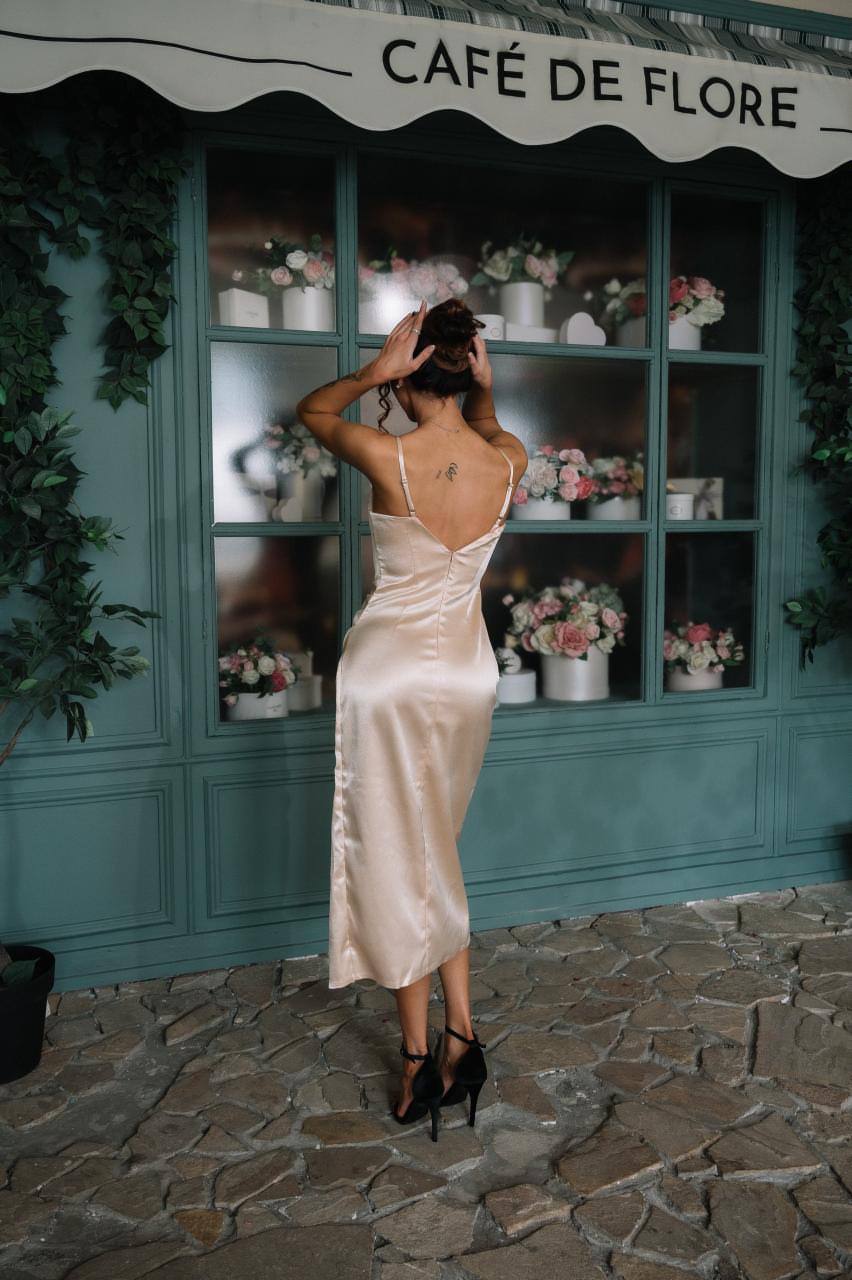 BEATRICA-Satin Slip Midi Dress